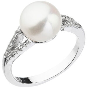 Evolution Group Něžný prsten s bílou říční perlou a zirkony 25003.1 58 mm
