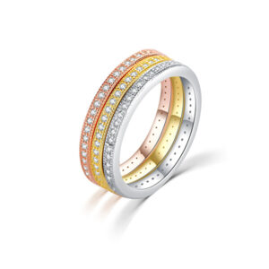 MOISS Tricolor sada stříbrných prstenů se zirkony R00020 53 mm