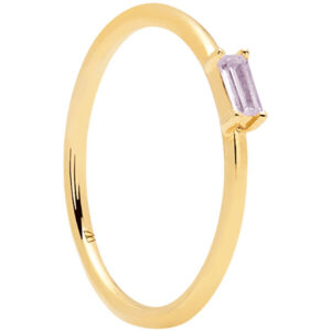PDPAOLA Minimalistický pozlacený prsten ze stříbra se zirkonem PURPLE AMANI Gold AN01-148 52 mm
