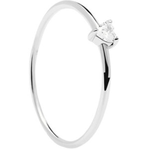 PDPAOLA Minimalistický stříbrný prsten se srdíčkem White Heart Silver AN02-223 56 mm