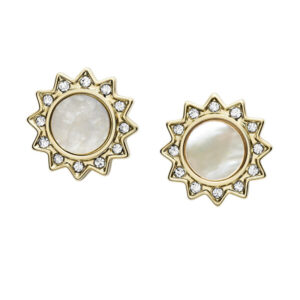 Fossil Něžné stříbrné náušnice s krystaly a perletí JF03423710