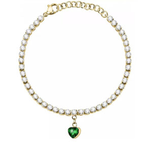 La Petite Story Pozlacený ocelový náramek se zeleným srdíčkem Love LPS05ASD28