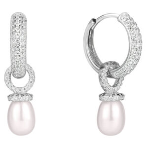 JwL Luxury Pearls Stříbrné multifunkční náušnice kroužky s pravou perlou a zirkony JL0592