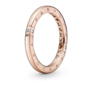 Pandora Něžný bronzový prsten Logo a srdíčka 189482C01 58 mm