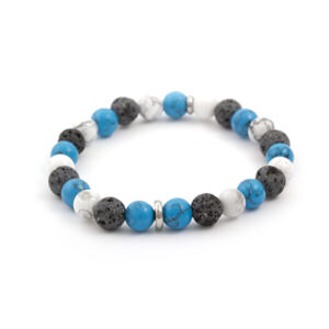 Beneto Korálkový náramek z howlitu a lávového kamene MINK66 19 cm