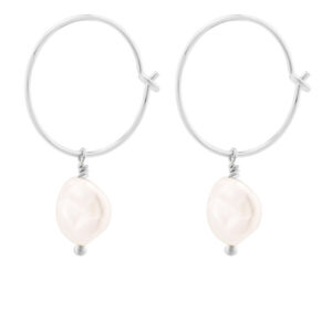 Decadorn Kruhové stříbrné náušnice s pravými perlami Sea Pearl Mini Hoop Earrings