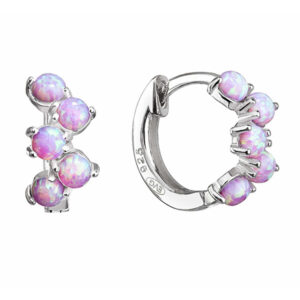 Evolution Group Stříbrné kruhové náušnice s růžovými syntetickými opály 11339.3