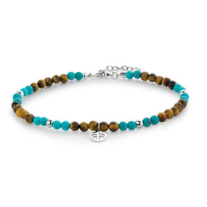 Rebel&Rose Hravý korálkový náramek na nohu Anklet Mix Tiger Turquoise RR-AK004-S 22