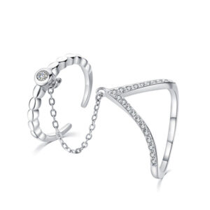 MOISS Netradiční dvojitý prsten ze stříbra se zirkony R00022 48 mm