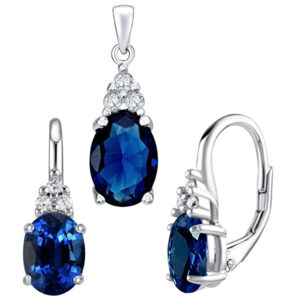 Silvego Stříbrný set JENNER se safírem LPS1381LB (náušnice