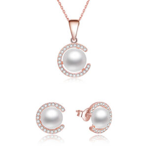 Beneto Pozlacená souprava šperků ze stříbra s pravými perlami AGSET285P-ROSE (náhrdelník