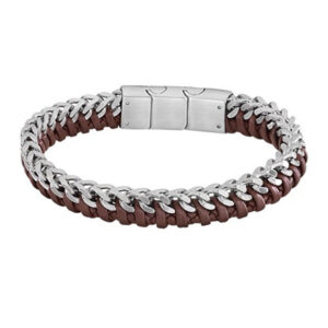 Lotus Style Luxusní pánský bicolor náramek z oceli a kůže Men Basic LS2099-2/5