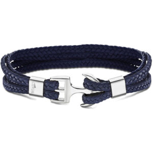 Lotus Style Tmavě modrý kožený náramek s kotvou LS2006-2/2