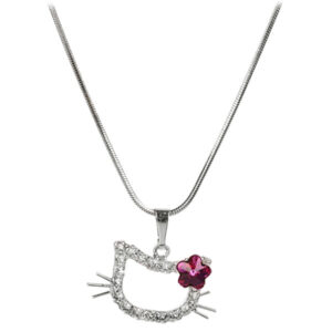 Troli Dívčí náhrdelník Kočička s kytičkou Fuchsia