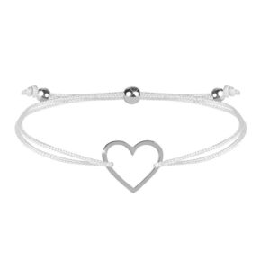 Troli Šňůrkový náramek se srdíčkem bílá/ocelová