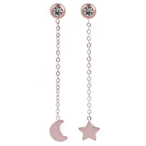 Vuch Dlouhé asymetrické bronzové naušnice Infinity Rosegold