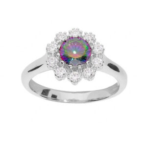 Brilio Silver Nádherný stříbrný prsten Květina s topazem Mystic Stone SR07823A 60 mm