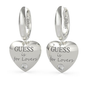Guess Ocelové kruhové náušnice se srdíčky Guess is for Lovers UBE70110