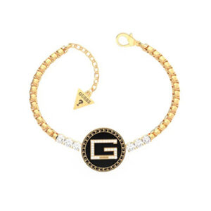Guess Půvabný pozlacený náramek s krystaly G Solitaire JUBB01030JWYGBK 21 cm