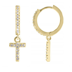 Troli Kruhová pozlacená single náušnice "T" se zirkony