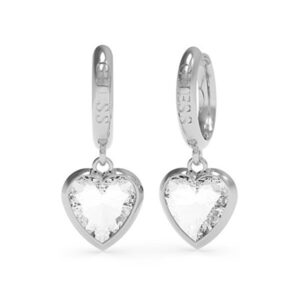 Guess Ocelové kruhové náušnice se srdíčky From Guess With Love UBE70028