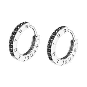 Lotus Silver Stylové kruhové náušnice ze stříbra s černými zirkony LP1887-4/3