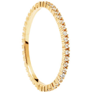 PDPAOLA Minimalistický pozlacený prsten s třpytivými zirkony White Essential Gold AN01-347 56 mm
