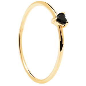 PDPAOLA Minimalistický pozlacený prsten se srdíčkem Black Heart Gold AN01-224 55 mm