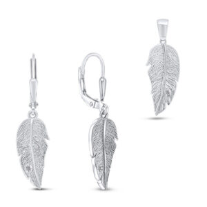Brilio Silver Něžný stříbrný set šperků Peříčka SET211W (přívěsek