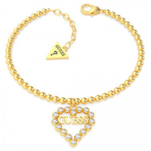 Guess Pozlacený kuličkový náramek se srdíčkem UBB70087 18 cm