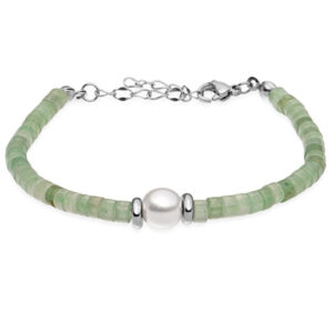 Troli Něžný zelený korálkový náramek s perlou VESB0712S-E