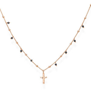 Amen Růžově pozlacený náhrdelník s křížem a zirkony Candy Charm CLCRRN3