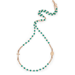 Amen Růžově pozlacený náhrdelník se zelenými krystaly Rosary CRORVZ3