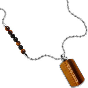 Diesel Moderní ocelový náhrdelník s tygřím okem DX1318040