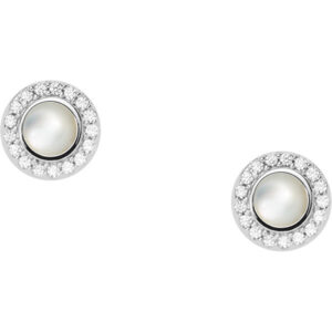 Fossil Něžné stříbrné náušnice s krystaly a perletí JFS00537040