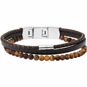Fossil Pánský kožený náramek s korálky tygřího oka JF03616040
