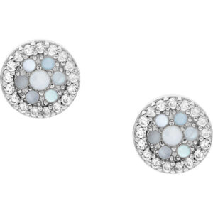 Fossil Stříbrné náušnice pecky s blyštivými kamínky JFS00518040