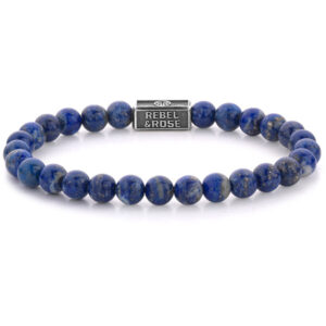 Rebel&Rose Stříbrný korálkový náramek Lapis Lazuli RR-6S002-S 15 cm - XS