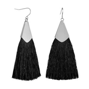 Troli Černé náušnice střapce s ocelovým háčkem