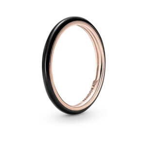 Pandora Minimalistický bronzový prsten s černým smaltem Rose 189655C01 56 mm